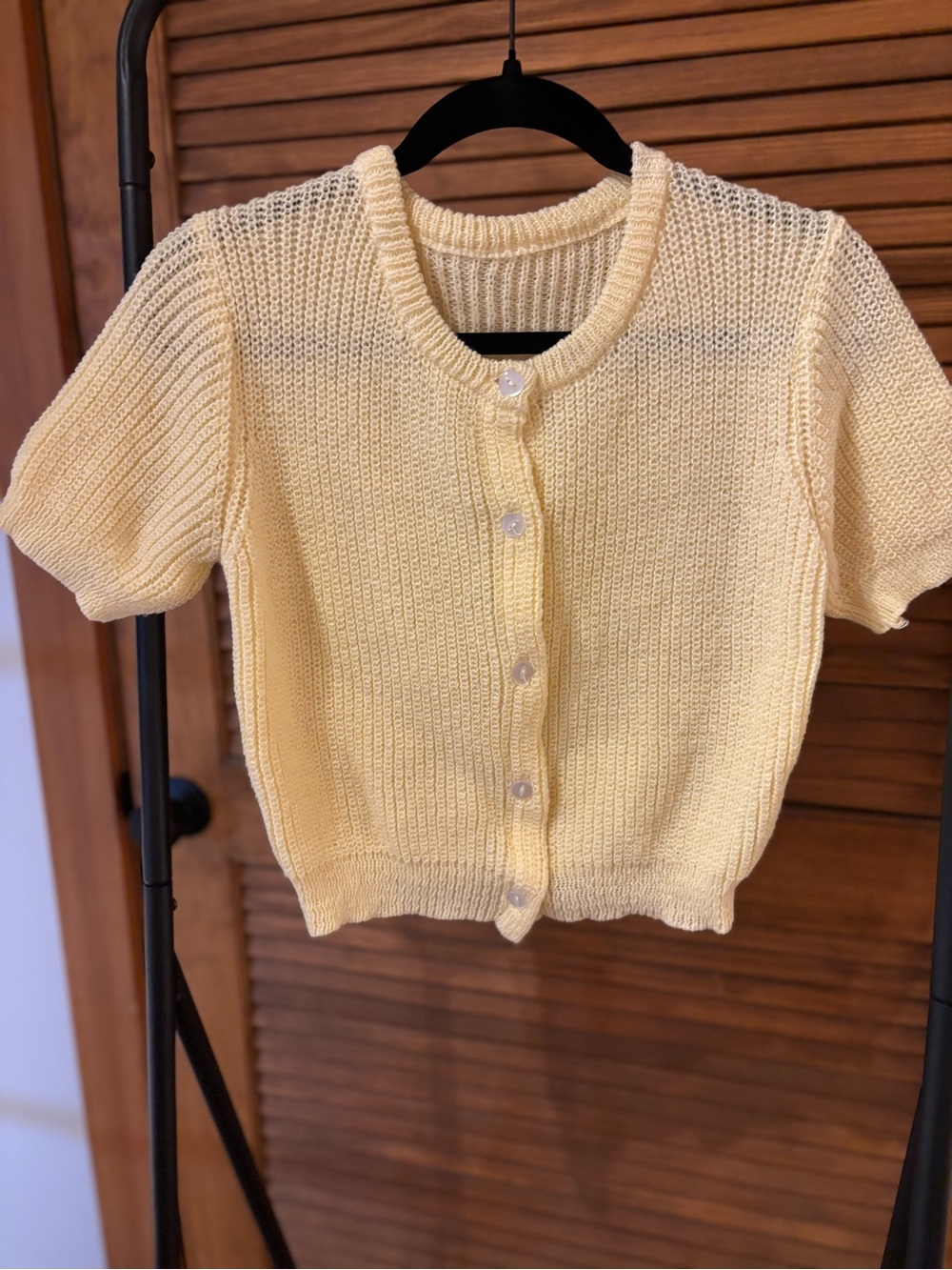 SHEIN Pale Yellow Short-Sleeve Button Knit Top